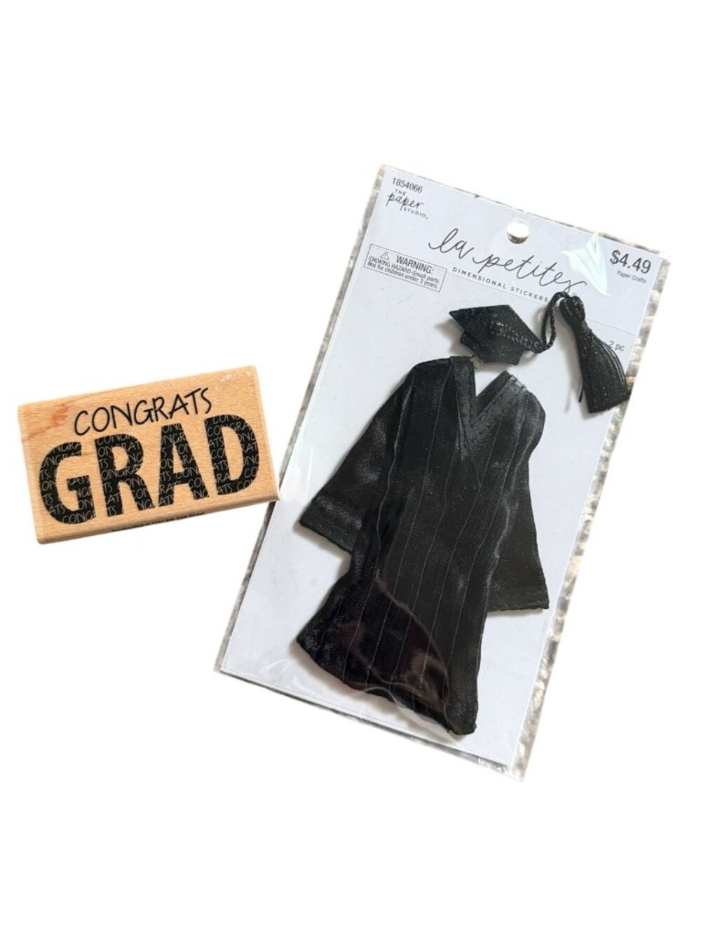 Graduation Card Making Scrapbook Lot/La Petites 3D Stickers/Congrats Wood Stamp